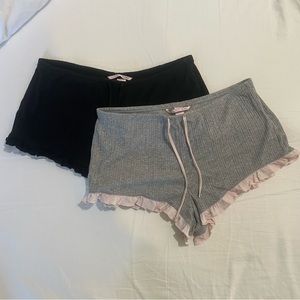 Like new: bundle of 2 Victoria’s Secret sleep shorts, size M gray/black ruffle
